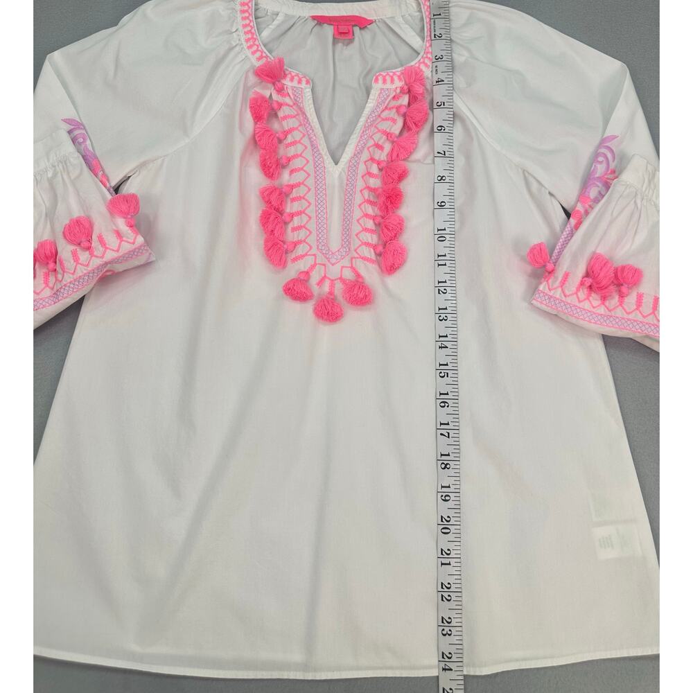 NWOT Lilly Pulitzer Kaydence Tunic Top Resort White Pink Tassel Trim Size XXS - Picture 9 of 11